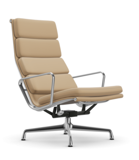 Vitra Soft Pad Chair EA 222 lounge stoel F leer,  verchroomt onderstel