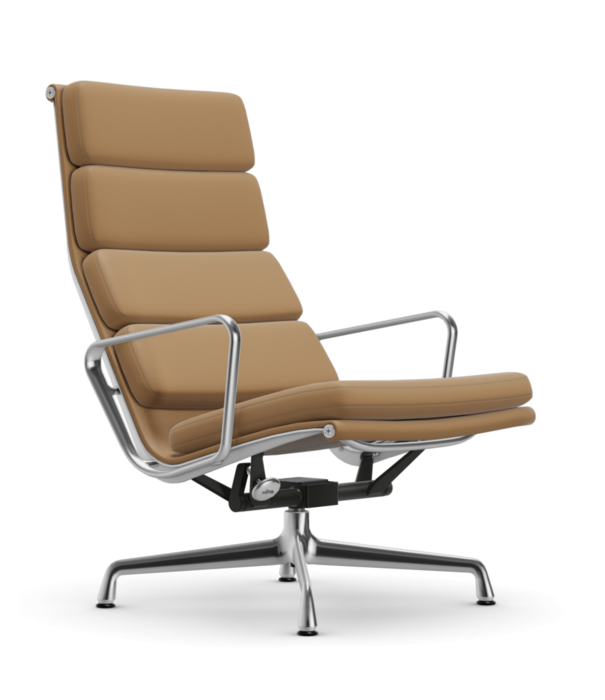 Vitra  Soft Pad Chair EA 222 lounge stoel F leer,  verchroomt onderstel