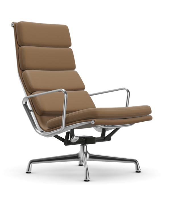 Vitra  Vitra Soft Pad Chair EA 222 lounge stoel F leer,  verchroomt onderstel