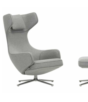 Vitra Grand Repos lounge chair w. ottoman, Cosy pebble-grey