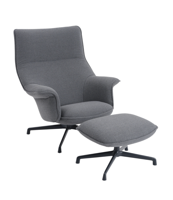 Muuto  Muuto - Doze lounge stoel Ocean 80 grijs, zwart swivel voet