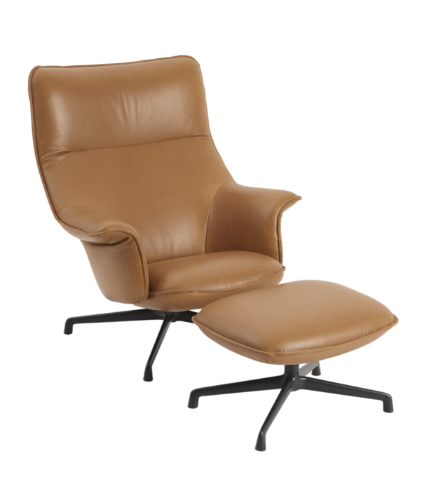 Muuto  Muuto - Doze lounge chair cognac leather, black swivel base