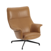 Muuto - Doze lounge stoel cognac leer, zwart swivel voet