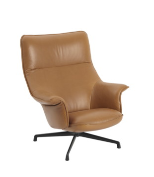 Muuto - Doze lounge chair cognac leather, black swivel base