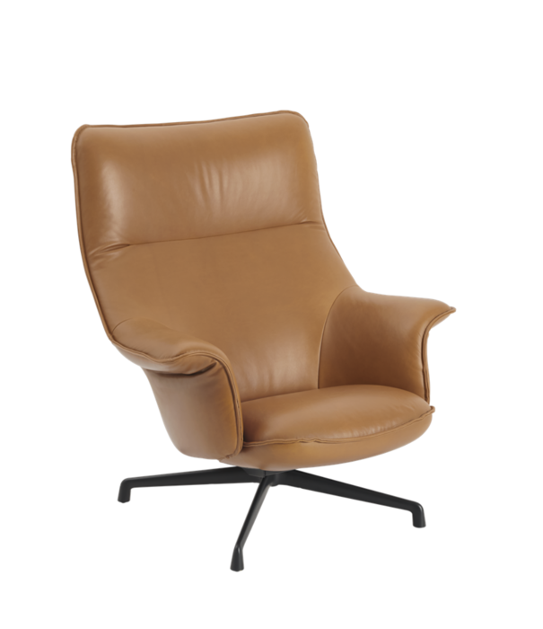 Muuto  Muuto - Doze lounge stoel cognac leer, zwart swivel voet