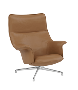 Muuto - Doze lounge chair cognac leather, polished swivel base