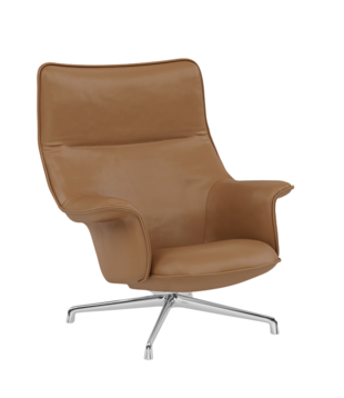 Muuto Doze Lounge Chair cognac Refine leather, polished swivel