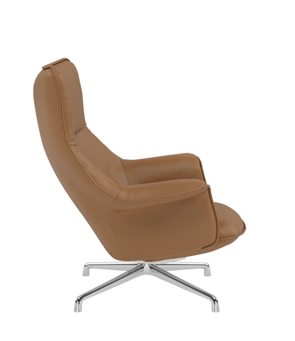 Muuto  Muuto - Doze lounge stoel cognac leer, gepolijst swivel voet