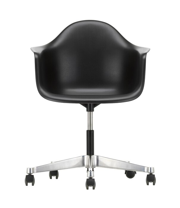 Vitra  Vitra - Eames PACC RE Plastic Armstoel draaibaar, chrome op wielen zwart
