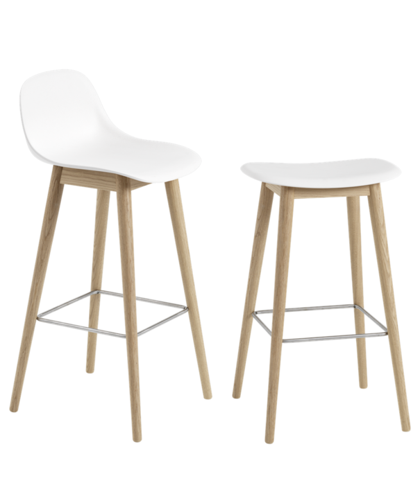 Muuto  Muuto - Fiber Bar Stool Wood with backrest, oak wood base