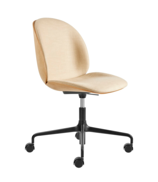 Gubi Beetle Wood Meeting Stoel voorkant gestoffeerd, swivel met wielen