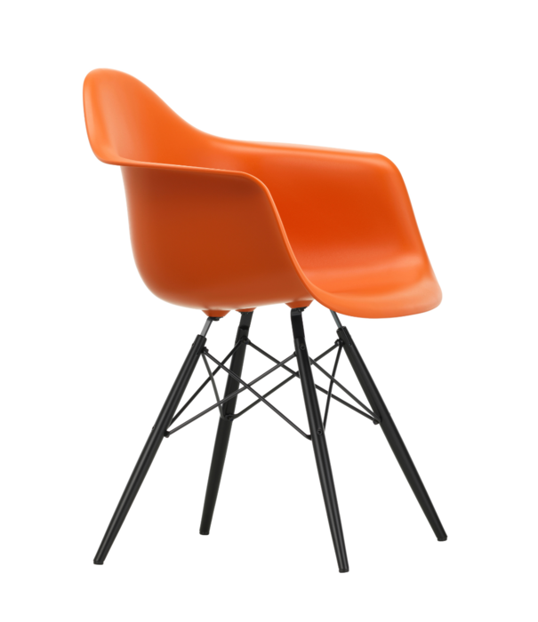 Vitra  Vitra Eames DAW Plastic Stoel met arm, zwart esdoorn onderstel