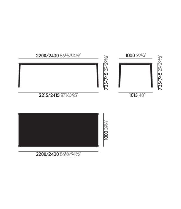 Vitra  Vitra - Plate Eettafel massief eiken, onderstel zwart aluminium