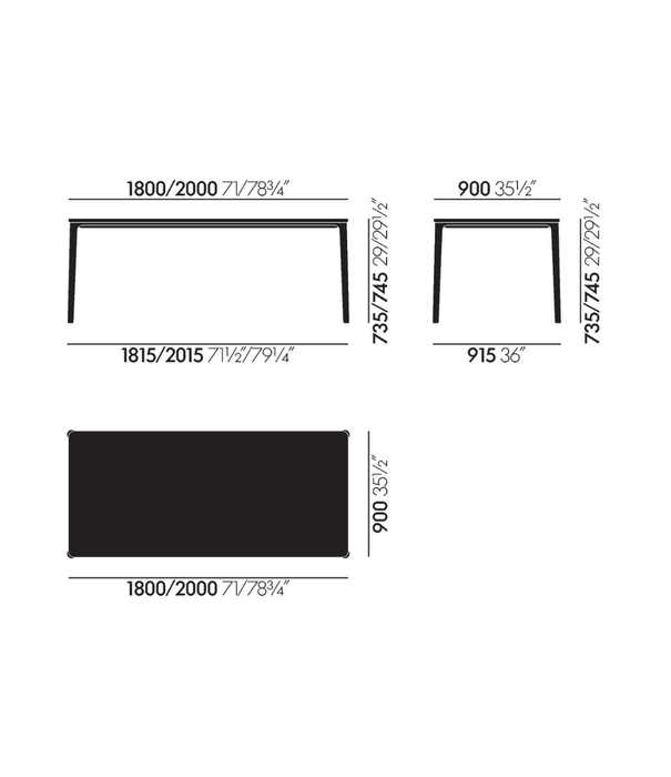 Vitra  Vitra - Plate Eettafel massief donker gebeitst eiken, onderstel zwart