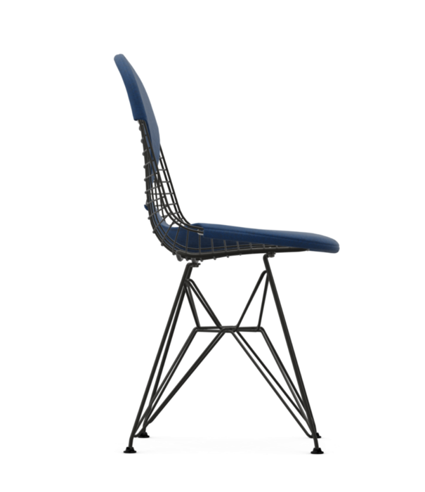 Vitra  Eames Wire DKR-2 Chair black, seat cushion Hopsak blue - Moor brown