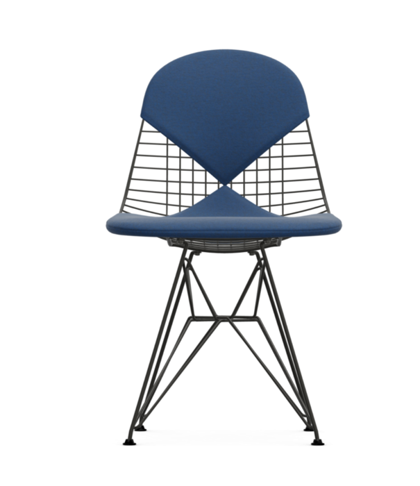 Vitra  Eames Wire DKR-2 Chair black, seat cushion Hopsak blue - Moor brown