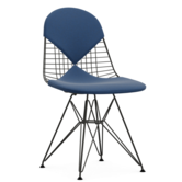 Vitra Eames Wire DKR-2 Chair black, seat cushion Hopsak blue - Moor brown