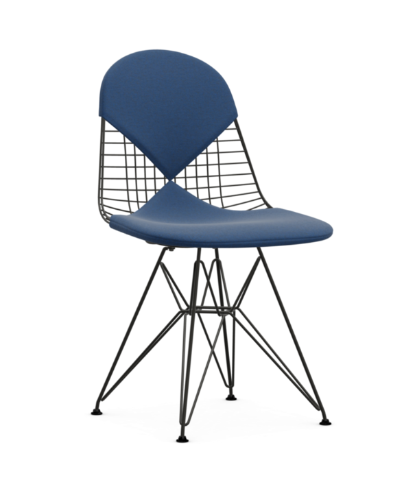 Vitra  Vitra Eames Wire DKR-2 Stoel zwart, zitkussen Hopsak blauw - Moor bruin