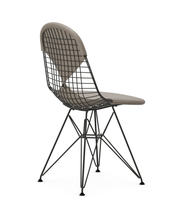Vitra  Eames Wire DKR-2 Stoel zwart, zitkussen sand leer