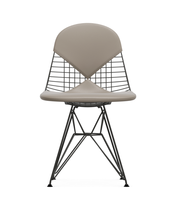 Vitra  Eames Wire DKR-2 Stoel zwart, zitkussen sand leer