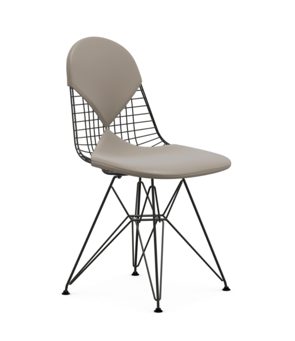 Vitra  Eames Wire DKR-2 Stoel zwart, zitkussen sand leer