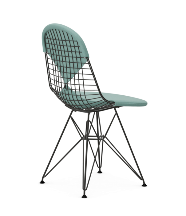 Vitra  Vitra Eames Wire DKR-2 Chair black, seat cushion Hopsak mint - ivory