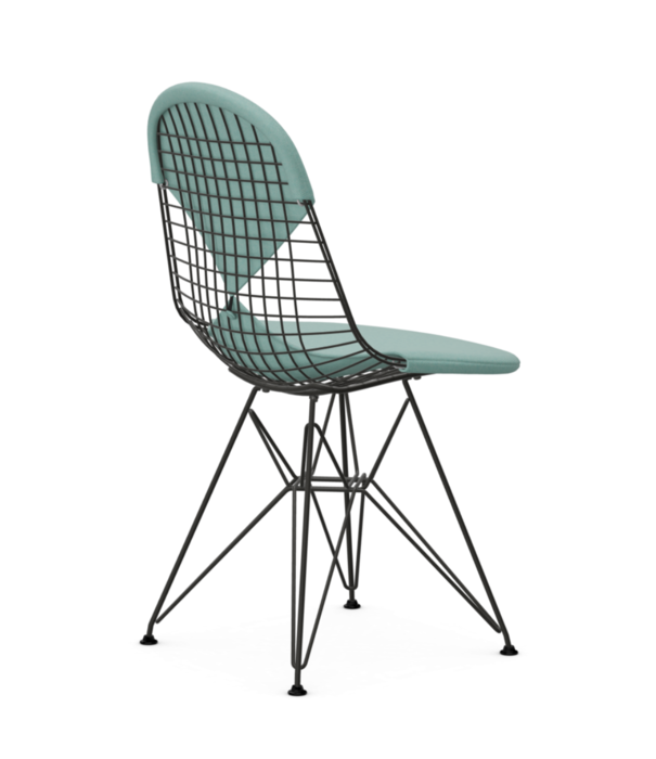 Vitra  Vitra - Wire Chair DKR-2 zwart , zit / rug kussen Hopsak mint-ivoor