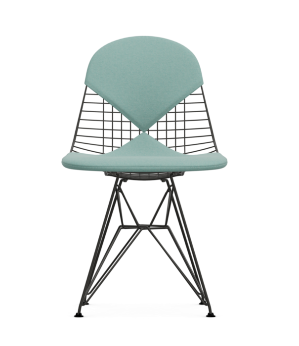 Vitra  Vitra Eames Wire DKR-2 Chair black, seat cushion Hopsak mint - ivory