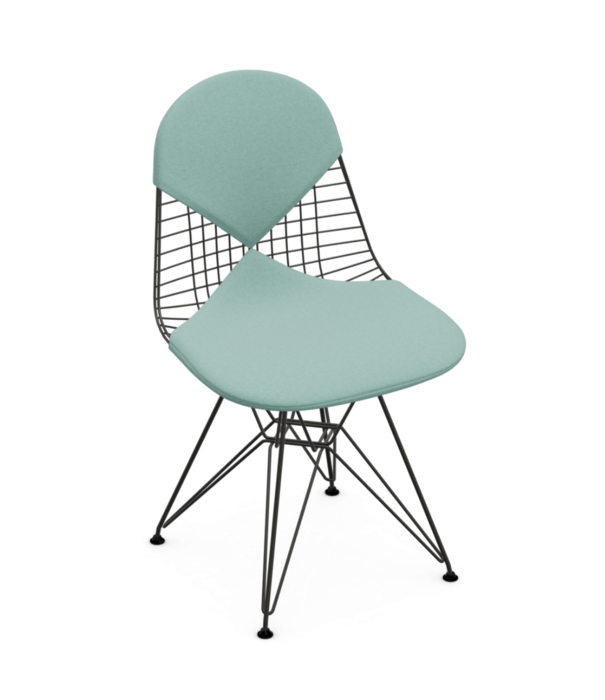 Vitra  Eames Wire DKR-2 Chair black, seat cushion Hopsak mint - ivory