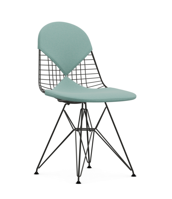 Vitra  Vitra Eames Wire DKR-2 Stoel zwart, zitkussen Hopsak mint - ivoor