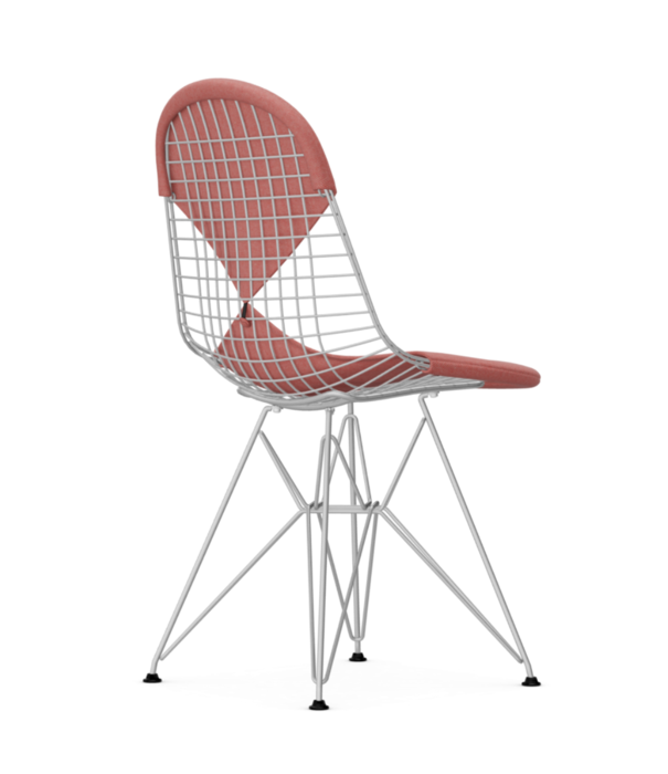 Vitra  Eames Wire DKR -2 Chair chrome, seat cushion Hopsak poppy red - ivory