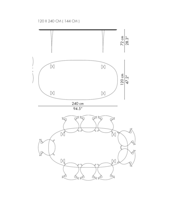 Fritz Hansen  B614 Superellipse eet / vergader tafel Fenix laminaat