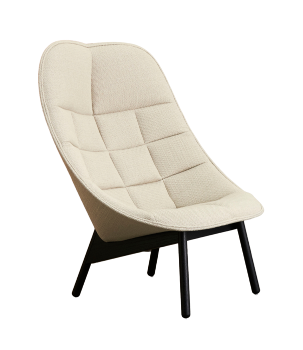 Hay  Hay Uchiwa - Uchiwa Quilted lounge chair front Maglia Cream, base black oak