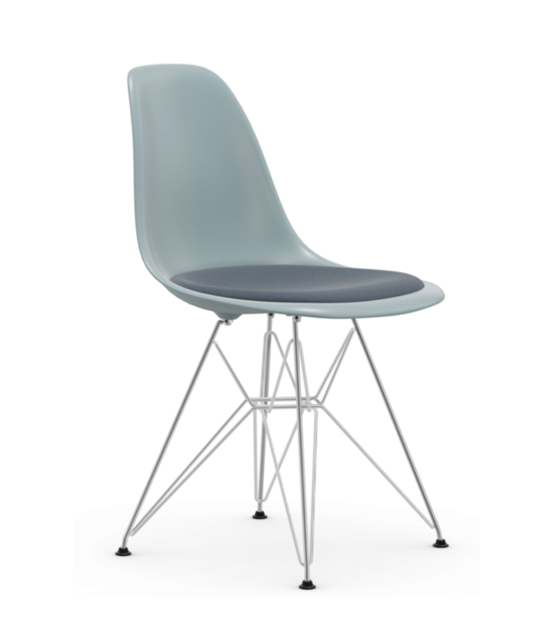 Vitra  Vitra - Eames Plastic Side Chair RE DSR with seat cushion Hopsak, chrome