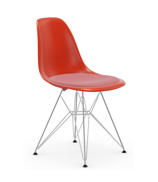 Vitra  Vitra - Eames Plastic Side Chair RE DSR with seat cushion Hopsak, chrome