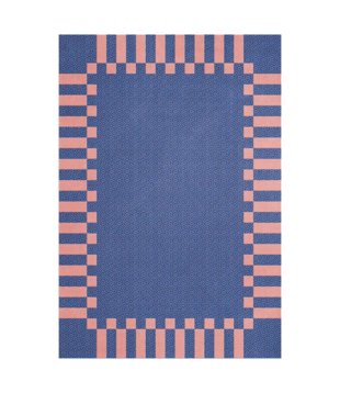Layered Teklan Frame Rug Cobalt Salmon
