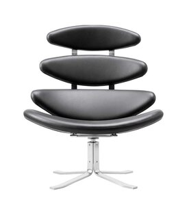 Corona Lounge Stoel zwart Omni leer, geborsteld staal frame