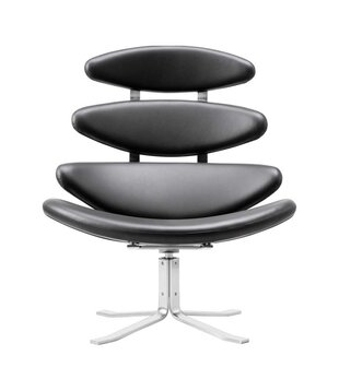 Corona Lounge Chair black Omni leather, brushed steel frame
