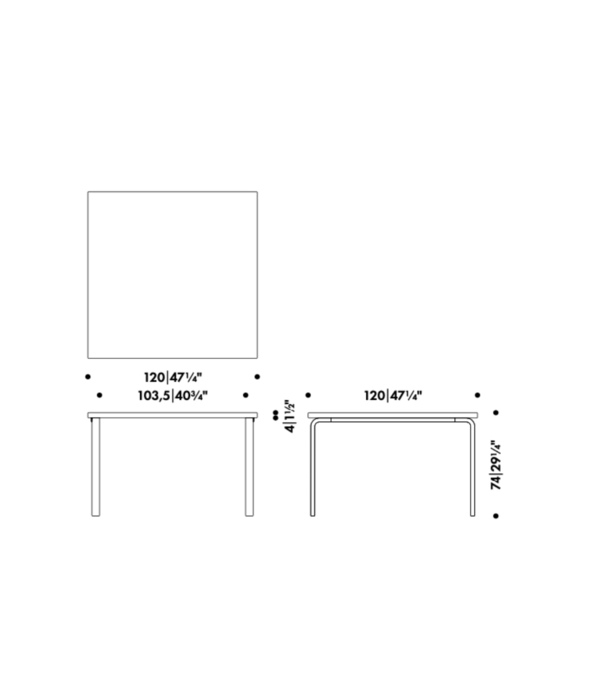 Artek  Artek - Aalto Tafel 84 Berken  - Zwart Linoleum