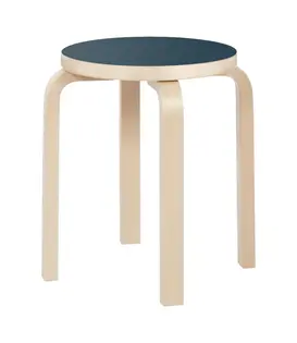 Artek - Stool E60 birch, smokey blue linoleum