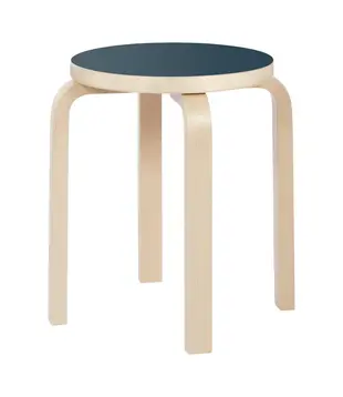 Artek - Stool E60 birch, smokey blue linoleum