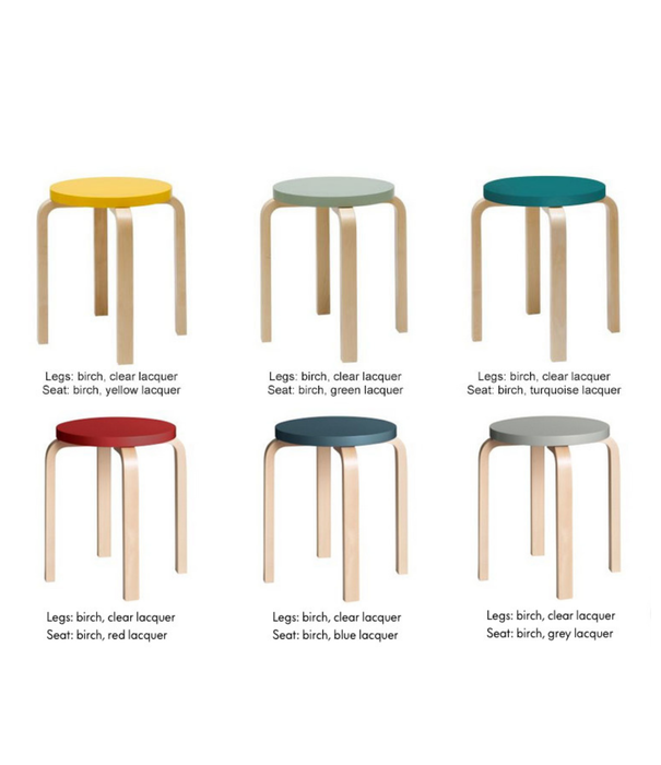 Artek  Artek Standard Collection - Stool E60 Kruk berken, olive linoleum