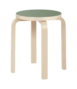 Artek - Stool E60 Kruk berken, olive linoleum