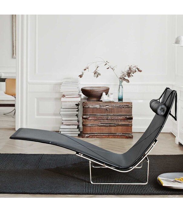 Fritz Hansen Fritz Hansen - PK24 lounge chair leather, base matte chrome steel