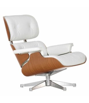 Vitra - Eames Lounge Chair Cherry, Snow premium leather, chrome base