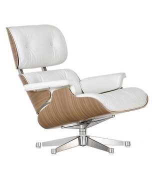 Vitra - Eames Lounge Chair white edition wit premium leer, chroom