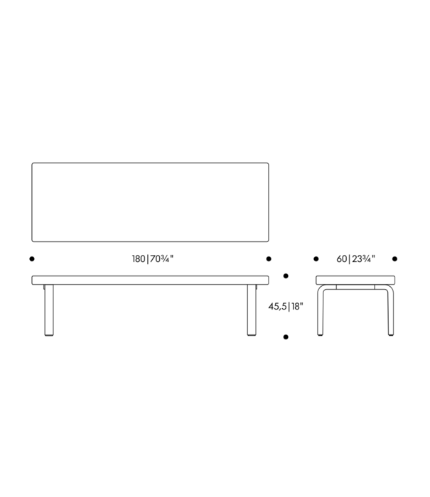 Artek  Artek - Aalto bench 167 , massief berken, zitting leer