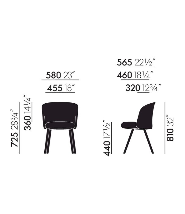 Vitra  Mikado Eetkamer Side Stoel eiken, stof Plano 69 donkergrijs