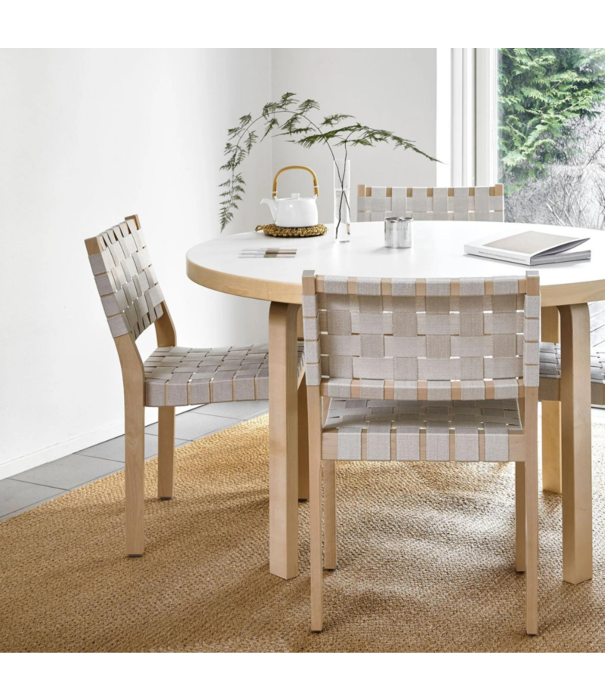 Artek  Artek - Stoel 611 berken, zwart/blauw geweven linnen