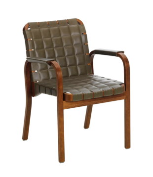 Artek Armchair 45 walnut stained birch, olive quilted leather